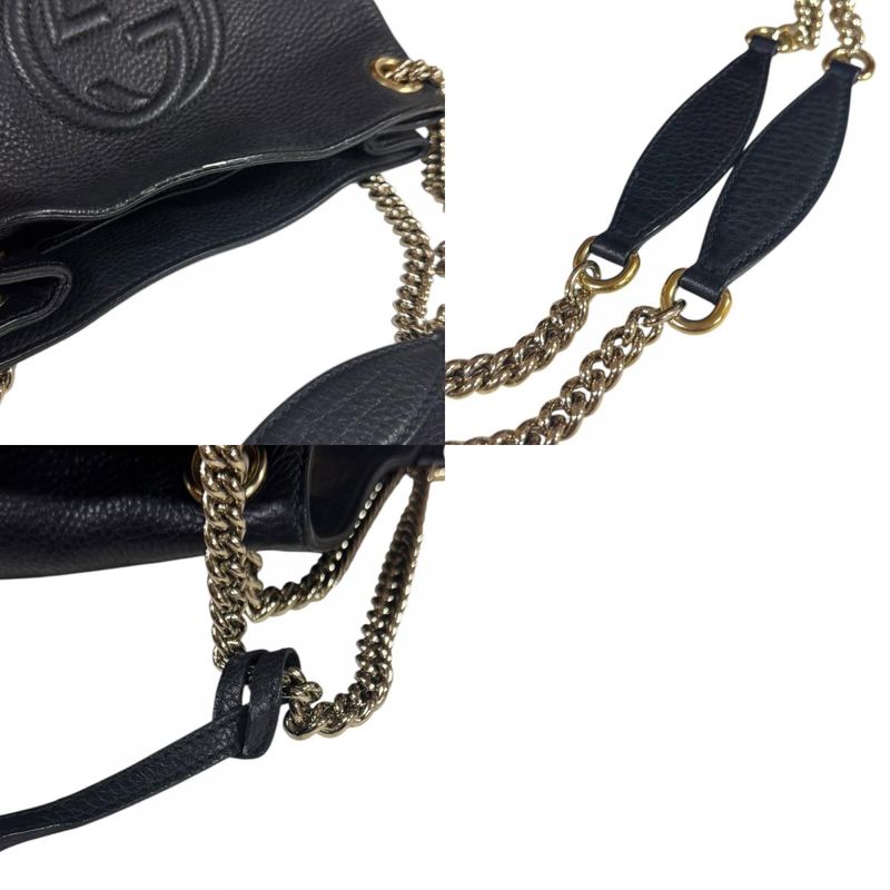 Gucci Soho Shoulder Bag Leather 387043 Black Ladies Gucci  Gucci