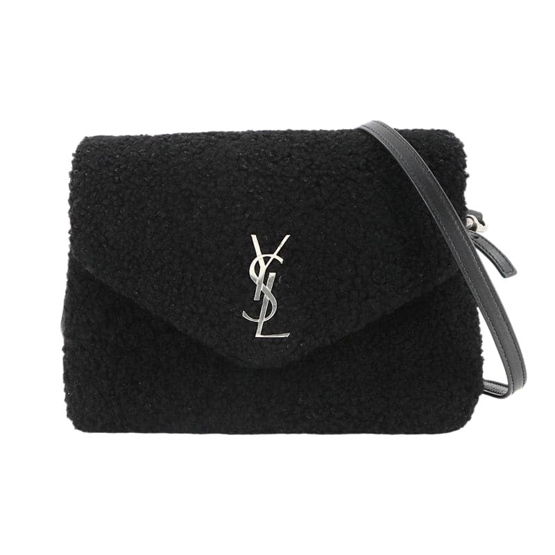 Saint Laurent Shoulder Bag Shearling Leather Black Silver Hardware