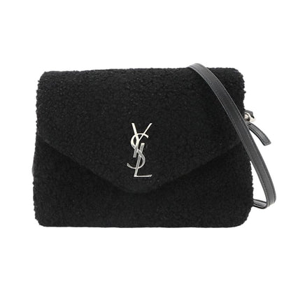 Saint Laurent Shoulder Bag Shearling Leather Black Silver Hardware