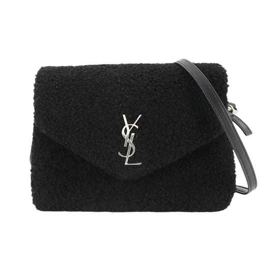 Saint Laurent Shoulder Bag Shearling Leather Black Silver Hardware
