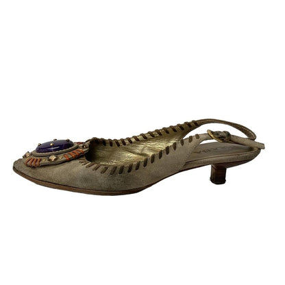 Prada Sandals 36 Light Brown Orange Studded Bijou Color Stone Leather