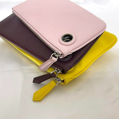 Fendi Clutch Bag Triplet Pouch Pink Bordeaux Yellow