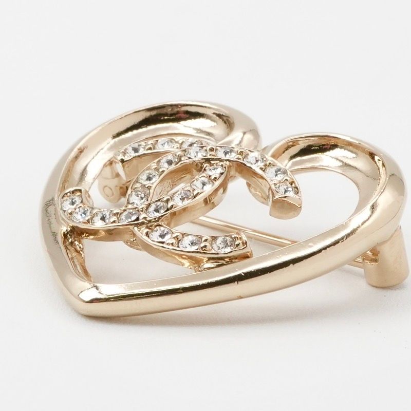 Chanel Brooch Corsage Gold Heart Here Mark Rhinestone