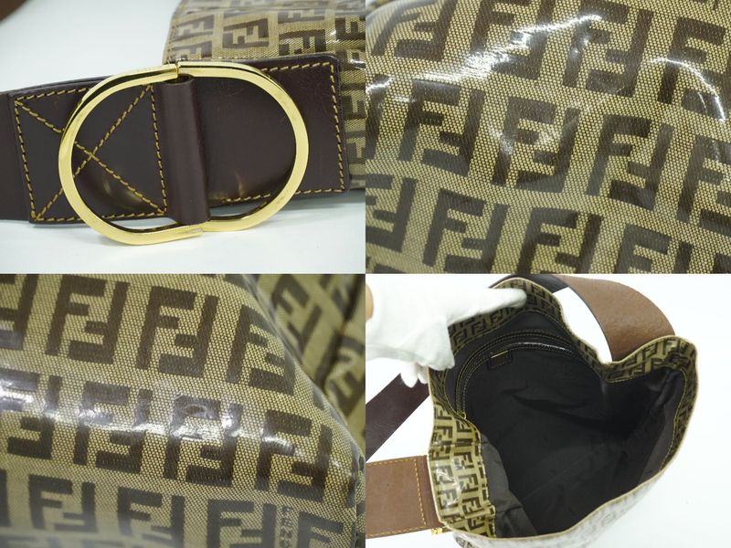 Authentic Fendi Zucchino Shoulder Bag Vinyl Beige Zucchino Bag Pre-owned