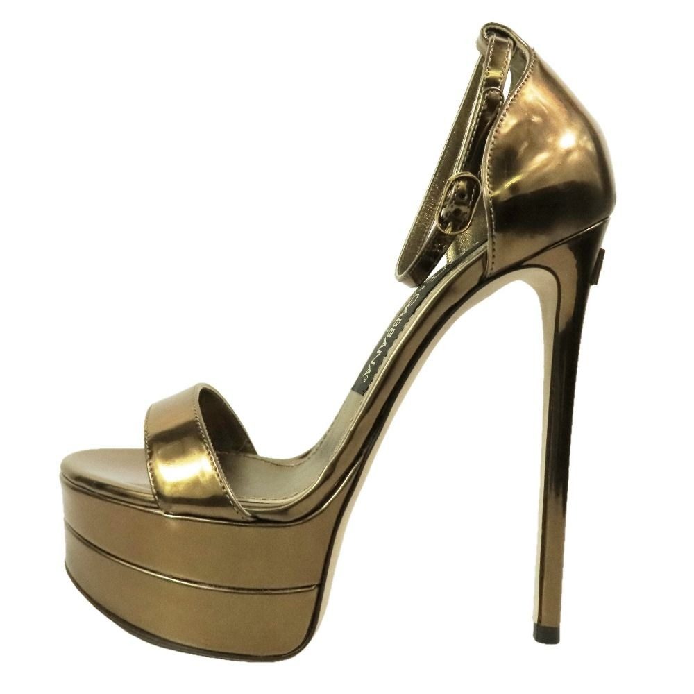 Dolce & Gabbana DG Logo High Heels Sandals Ankle Strap Shoes 35 Gold