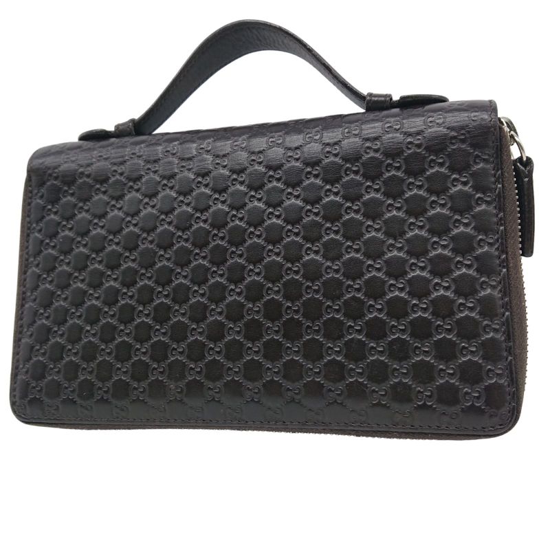 Gucci Micro Shimmer Clutch Bag Organizer Long Wallet Leather Dark Brown