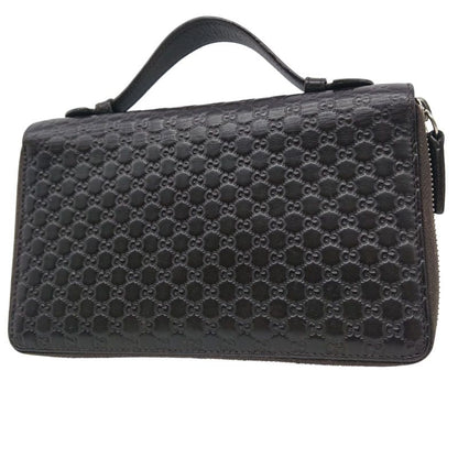 Gucci Micro Shimmer Clutch Bag Organizer Long Wallet Leather Dark Brown