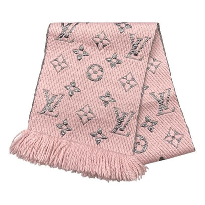 Louis Vuitton Muffler Echarpe Logomania Shine Wool Silk Monogram Rose Scarf