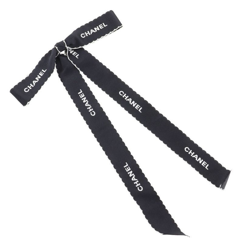 Chanel Ribbon Logo Vintage Satin Black White 15 g Brooch