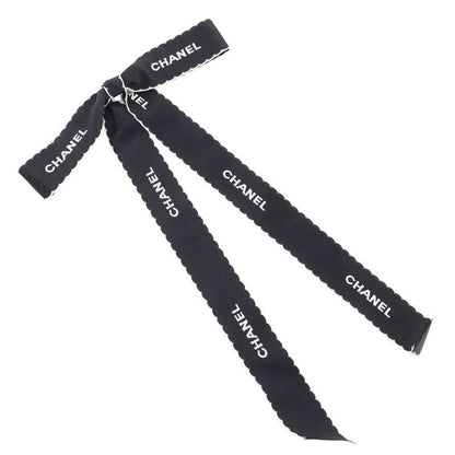 Chanel Ribbon Logo Vintage Satin Black White 15 g Brooch