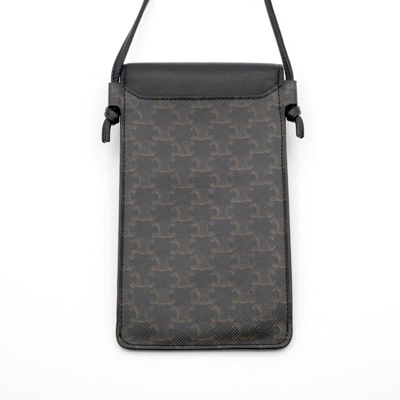 Celine Mobile Smartphone Accessories Leather Canvas Black Triomphe Logo Phone