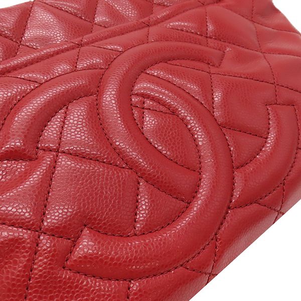 Chanel Matelasse Chain Tote Bag Caviar Skin Red Silver Hardware Red Coco Mark