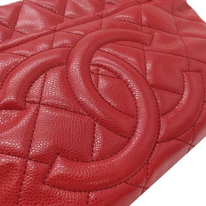 Chanel Matelasse Chain Tote Bag Caviar Skin Red Silver Hardware Red Coco Mark