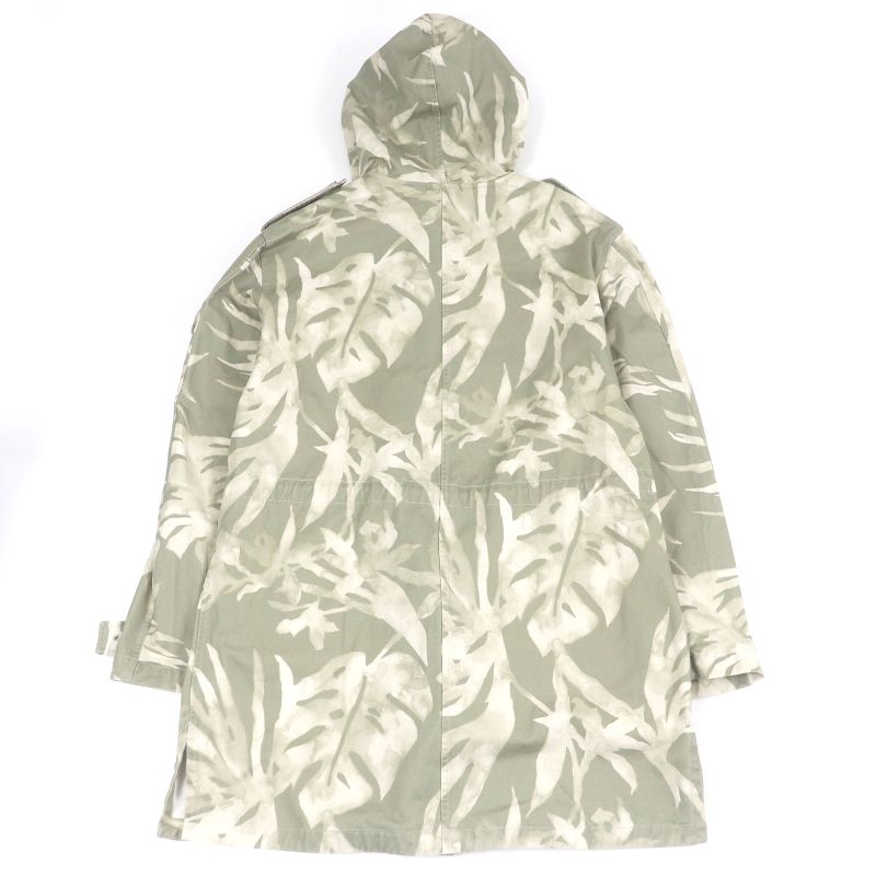 Saint Laurent Paris 2020 645595 Linen Blend Leaf Print Hooded Mod Coat