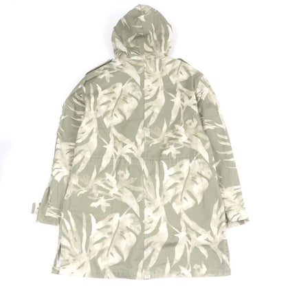 Saint Laurent Paris 2020 645595 Linen Blend Leaf Print Hooded Mod Coat