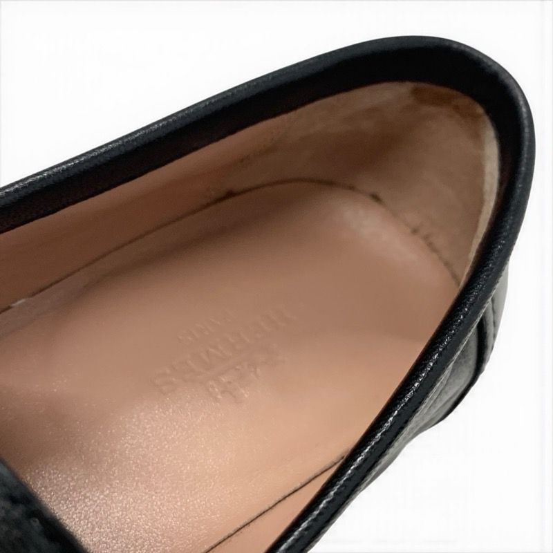 Hermes Paris Loafer Leather Shoes Leather Black Silver Hhardware Moccasin Flat