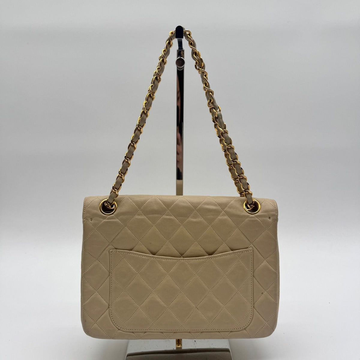 Chanel Large Shoulder Bag Quilted CC Logo Turnlock Gold Full Flap Beige Chain — view 2