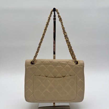 Chanel Large Shoulder Bag Quilted CC Logo Turnlock Gold Full Flap Beige Chain — view 2