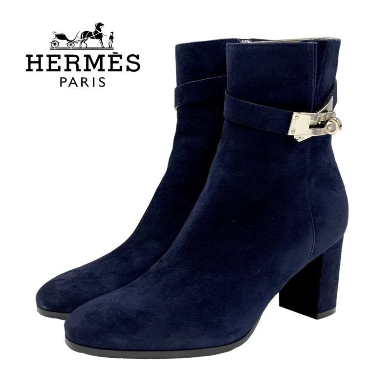 Hermes Saint Germain Boots Short Shoes Kelly Hardware Suede Navy