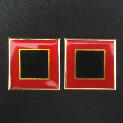 Saint Laurent Yves Vintage Square Clip Earrings Red Black X