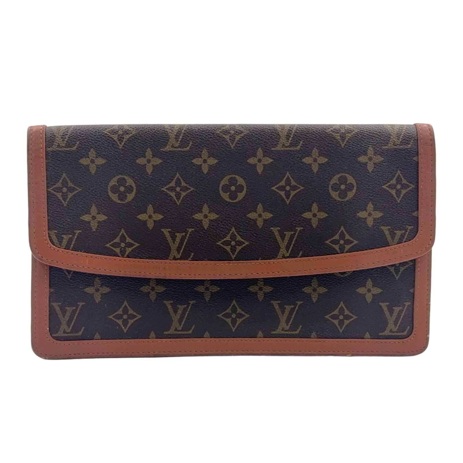 Louis Vuitton Pochette Dam GM Monogram Leather Brown Clutch Gold