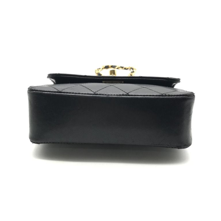Chanel CC Logo Mini Quilted Lambskin Turnlock Chain Shoulder Bag Black