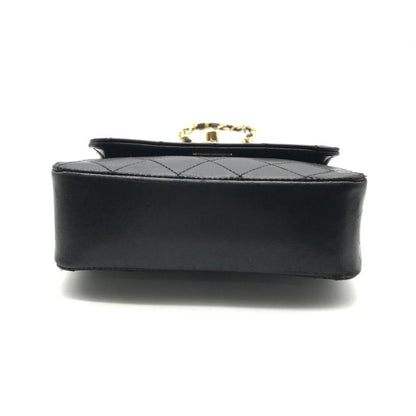 Chanel CC Logo Mini Quilted Lambskin Turnlock Chain Shoulder Bag Black