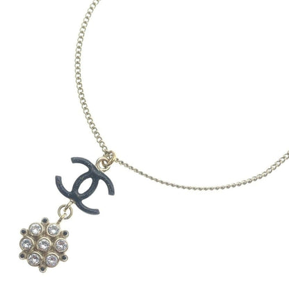 Chanel CC Logo Line Stone Necklace Pendant Chain Gold