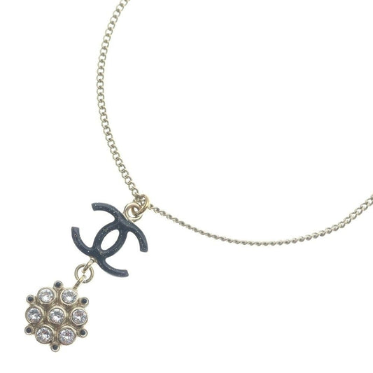 Chanel CC Logo Line Stone Necklace Pendant Chain Gold