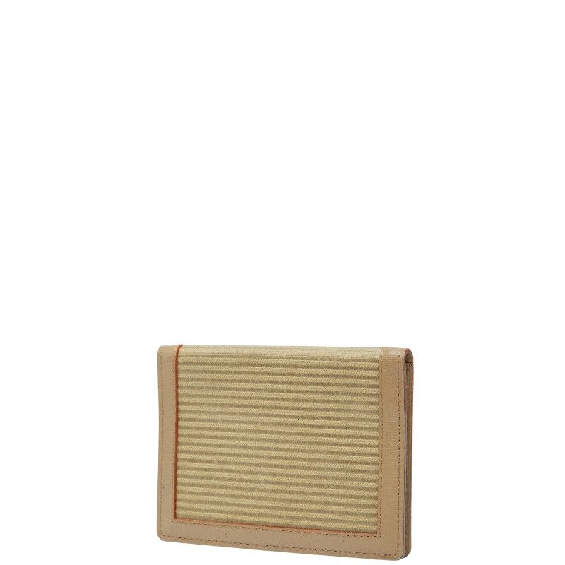 Saint Laurent YSL Logo Card Case Pass Case Beige Leather Canvas Women Saint