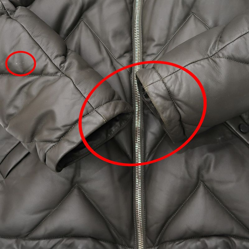 Louis Vuitton Down Jacket 50 Khaki Sheep Leather Double Zipper Outerwear