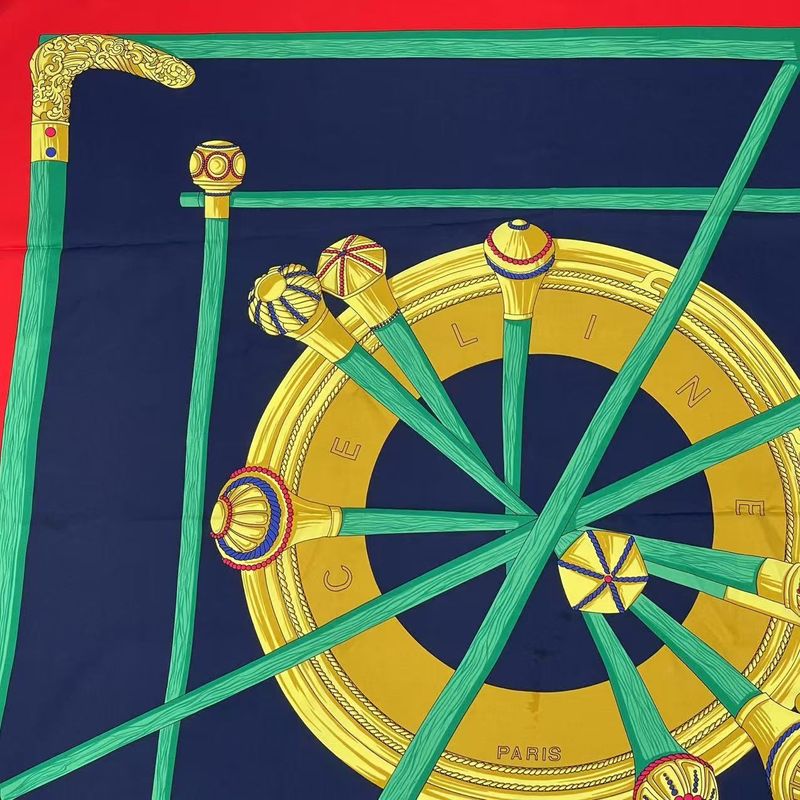 Celine Steck Printed Silk Scarf Red Navy