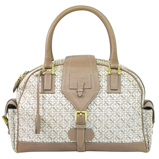 Loewe Repeat Anagram Handbag Canvas Leather Beige Pink