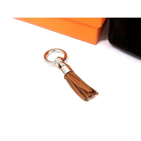 Hermes Cell Pom Agneau Milo Leather Tassel Twill Ring Brown
