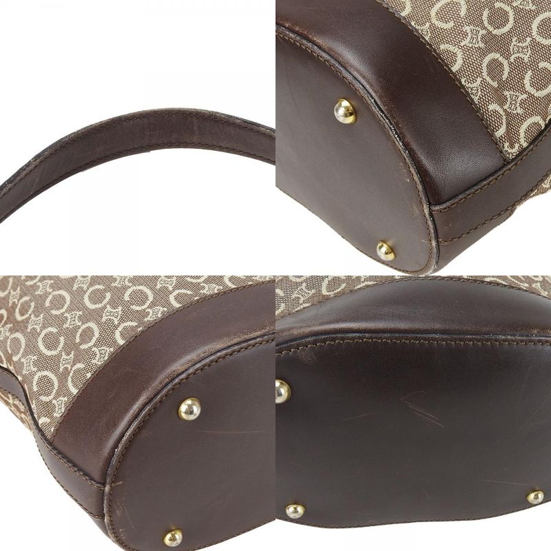 Celine Tote Bag Sulky Canvas Leather Beige Dark Brown Shoulder Bucket Shape