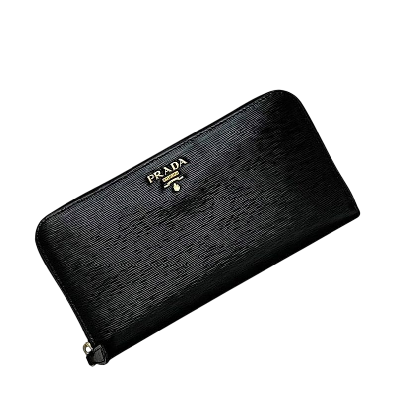 Prada Round Zipper Long Wallet Black NERO Vittero Move