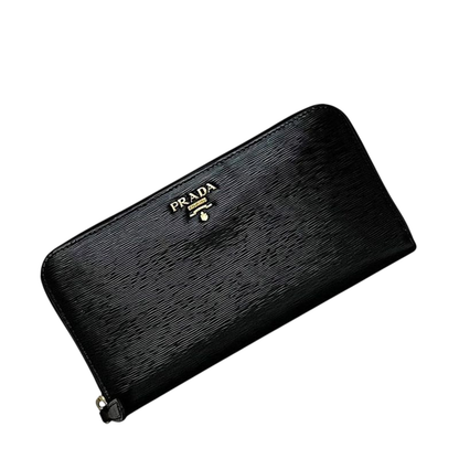 Prada Round Zipper Long Wallet Black NERO Vittero Move