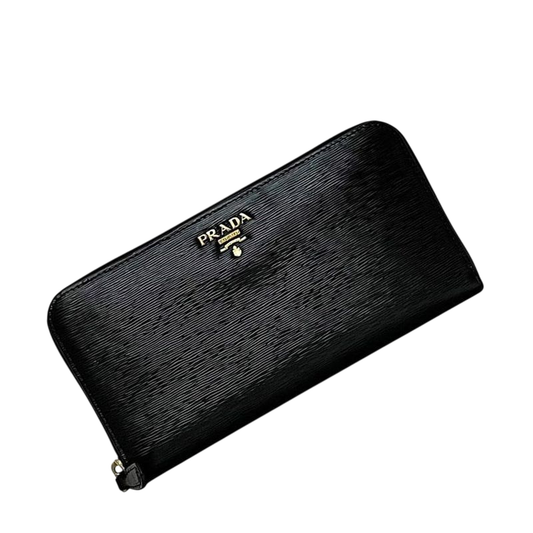 Prada Round Zipper Long Wallet Black NERO Vittero Move