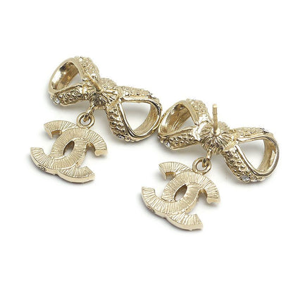 Chanel Ribbon Motif Earrings Coco Mark Rhinestone B14P