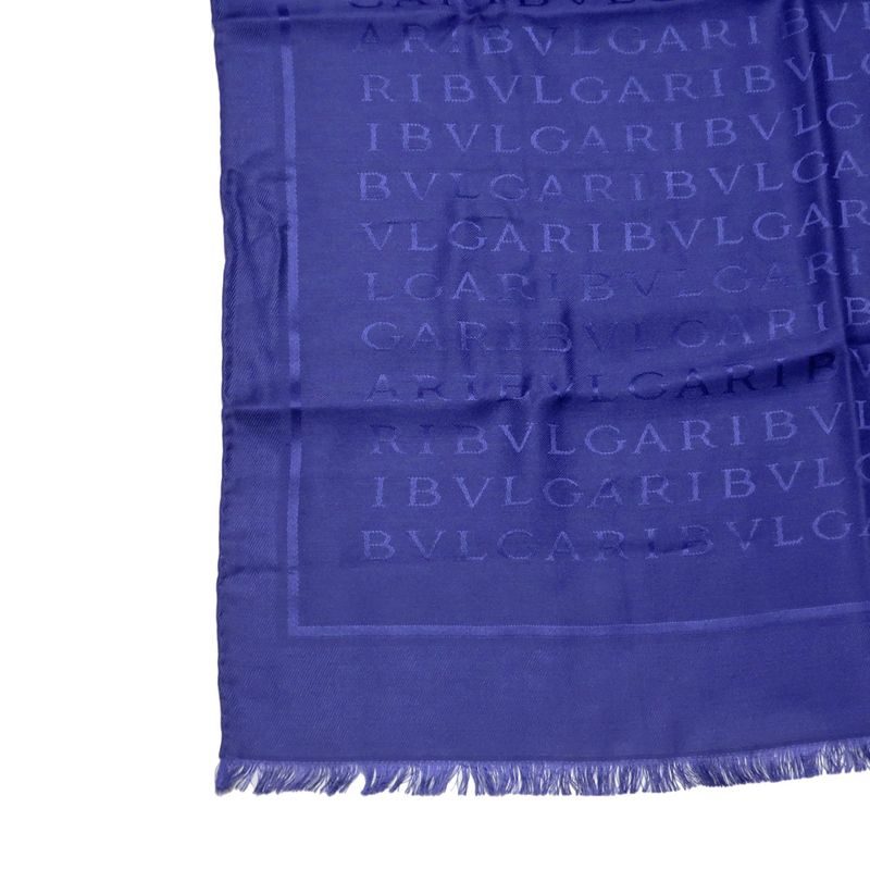 Bvlgari Scarf Logo Blue Silk Wool Accessories Others
