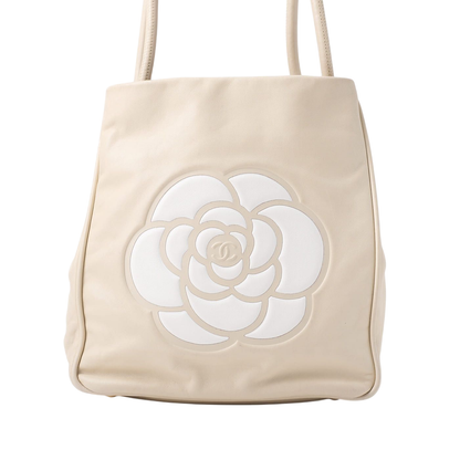 Chanel Camellia Line Tote Bag Lambskin Ivory With Gold Hardware Ladies Bag