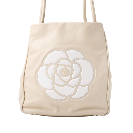 Chanel Camellia Line Tote Bag Lambskin Ivory With Gold Hardware Ladies Bag