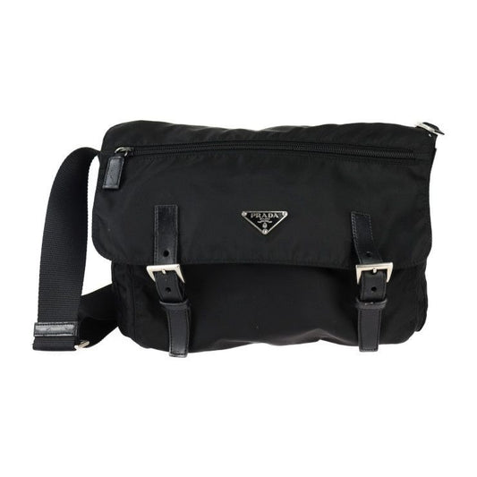 Prada Messenger Bag Shoulder 1 Bd671 Nylon Leather Black Silver Hardware