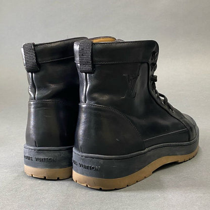 Louis Vuitton LV Logo Lace Up Boots Shoes 7 Black Leather