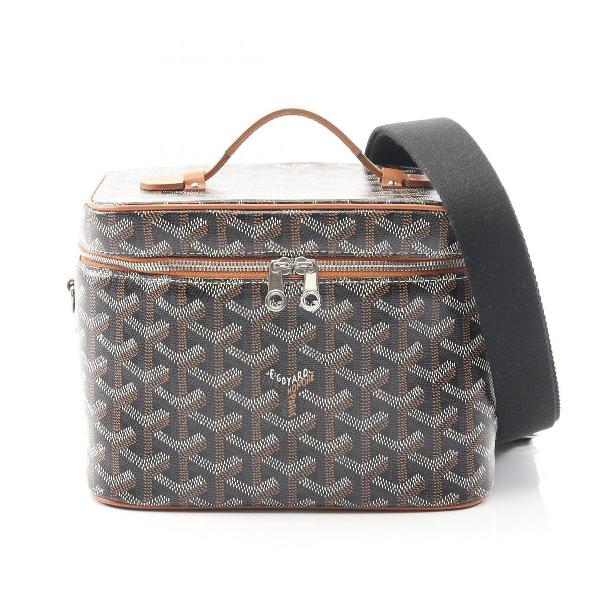 Goyard Handbag Muse Black Natural Canvas Leather Vanity Case Brown. Multicolor