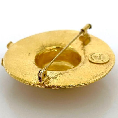 Chanel Straw Hat Brooch Gold Rare Excellent Condition GP Used