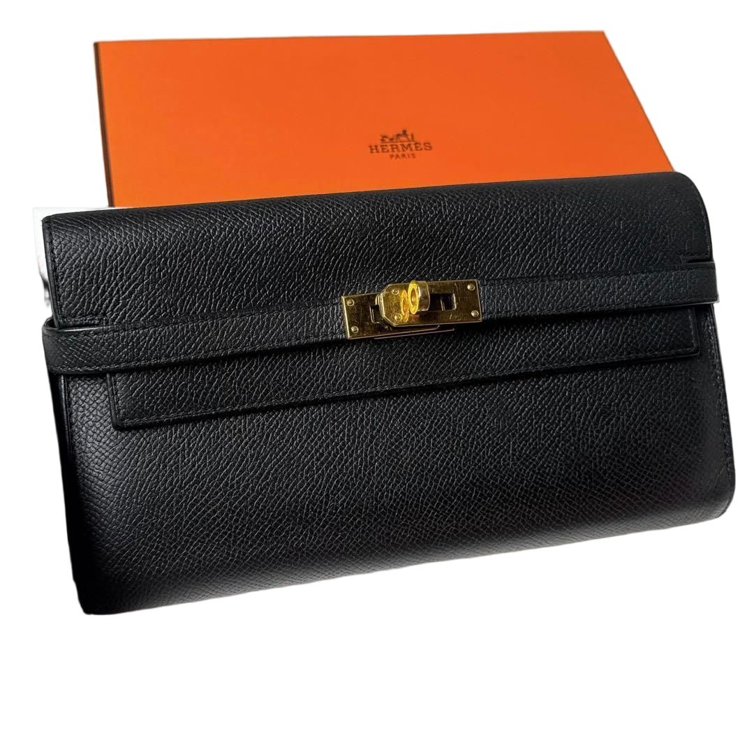 Hermes Kelly Wallet Black Gold