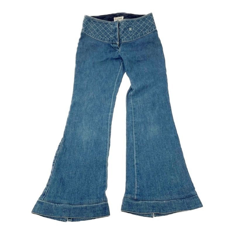 Chanel Quilted Cotton Coco Mark Denim Pants Blue