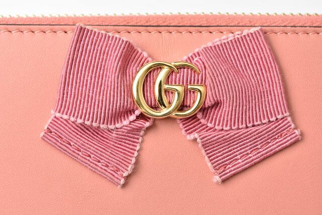 Gucci Wallet Gucci Long Wallet Round Zipper GG Marmont Ribbon Pink 435819 Dlxwj