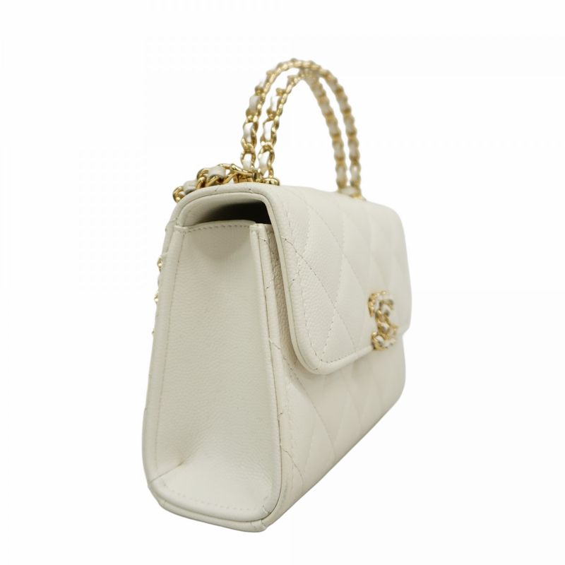 Chanel Handbag Matelasse Caviar Skin White Chien Pan Gold Hardware 2WAY Bag